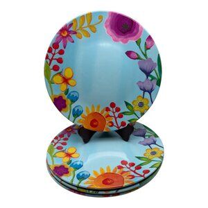 Home Accents Floral Flowers Summer Round Melamine Dinner Plates Set of 4